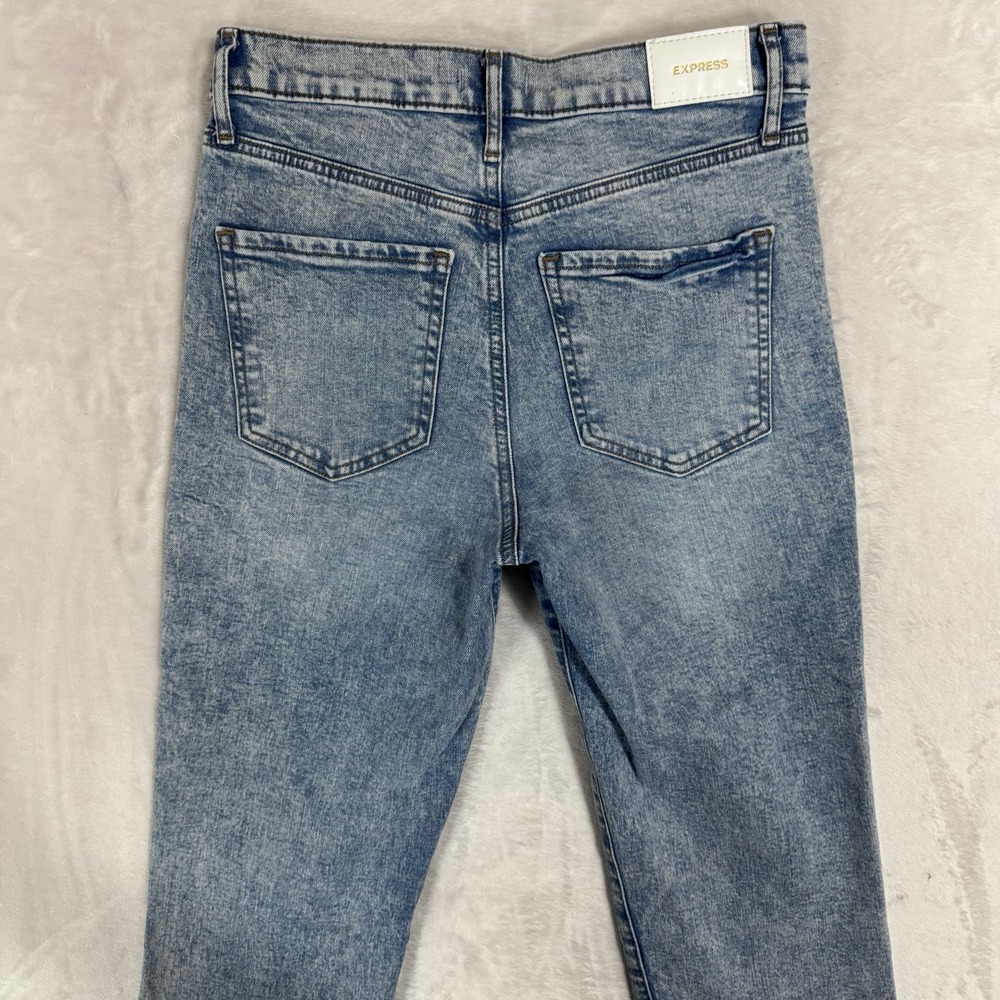 Express High Rise Straight Ankle Jeans Size 4 Light Acid Wash Distressed Cropped - Picture 4 of 15
